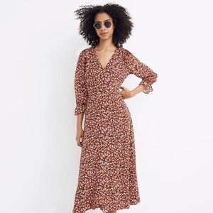 NEW Madewell Long-Sleeve Midi Dress in Clipdot Spring Prairie